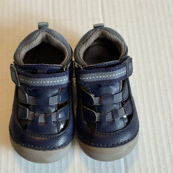 Stride Rite SM Sonny Boys Navy Blue Leather Fisherman Sandals Toddler Size 4M - Picture 8 of 9